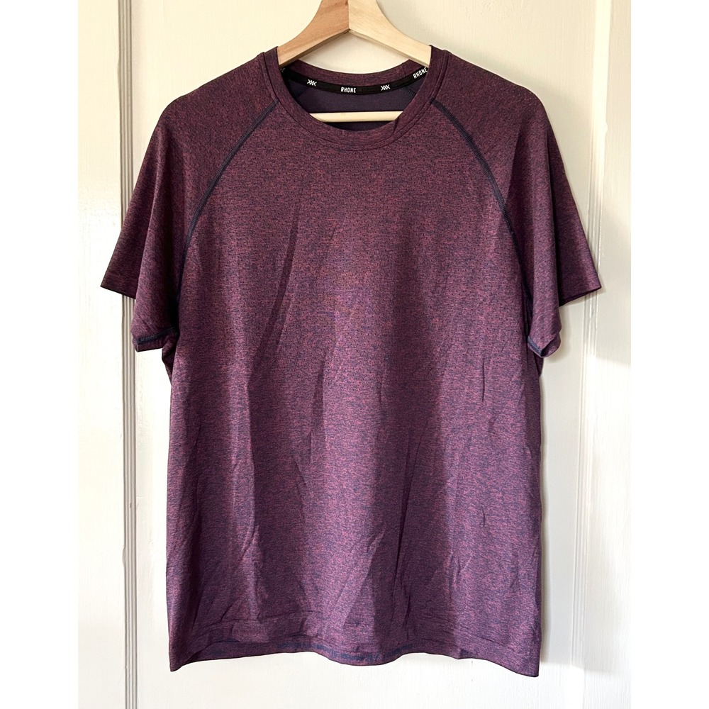 Rhone Men's Vapor Training Short Sleeve T Shirt Heather Maroon Navy L Run‎ Gym